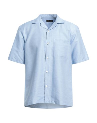 Theory Man Shirt Light Blue Size M Linen, Cotton