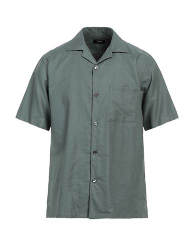 Theory Man Shirt Military Green Size M Linen, Cotton