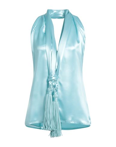 Bottega Veneta Scarf-halter Chintzed Cupro Top In Blue