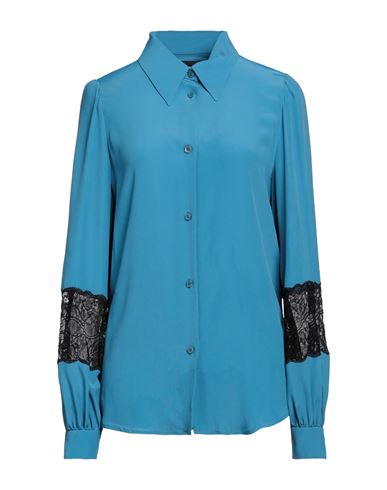 Boutique Moschino Woman Shirt Pastel Blue Size 6 Acetate, Silk