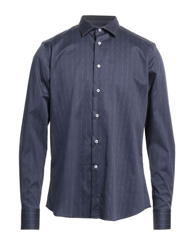 Ungaro Man Shirt Navy Blue Size 16 ½ Cotton, Elastane