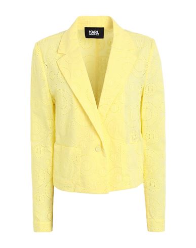 Shop Karl Lagerfeld Broderie Anglaise Blazer Woman Suit Jacket Yellow Size 8 Cotton