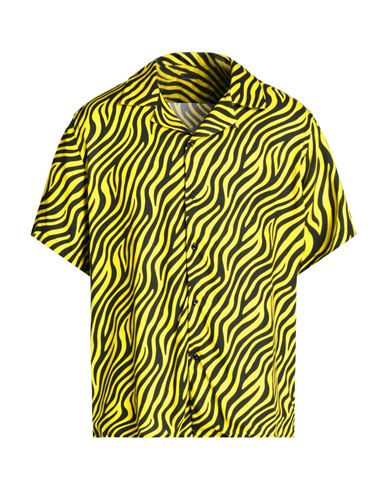 8 By Yoox Printed Viscose Collar Camp Shirt Man Shirt Yellow Size Xxl Viscose