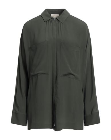 Semicouture Woman Shirt Military Green Size 6 Acetate, Silk