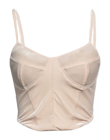 Soallure Woman Top Beige Size 8 Polyester, Elastane In Beige