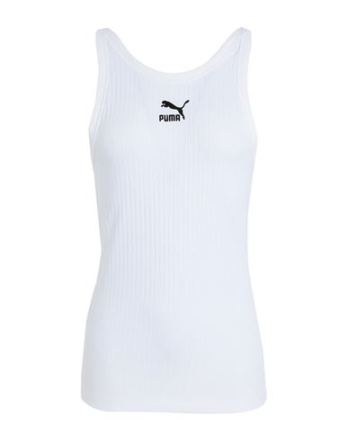 Puma Classics Ribbed Tank Woman Top White Size L Polyester, Cotton, Elastane In  White