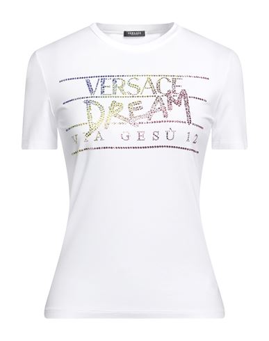 Versace Woman T-shirt White Size 6 Viscose, Elastane, Glass