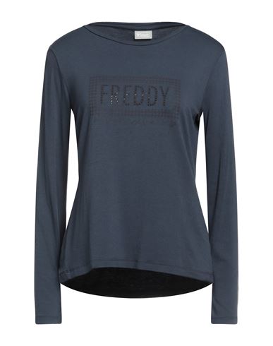 Freddy Woman T-shirt Navy Blue Size L Viscose, Polyester, Elastane