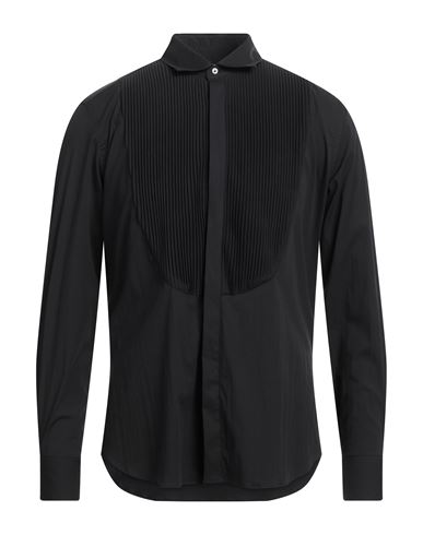 Giannetto Man Shirt Black Size 15 ½ Cotton, Polyester, Elastane