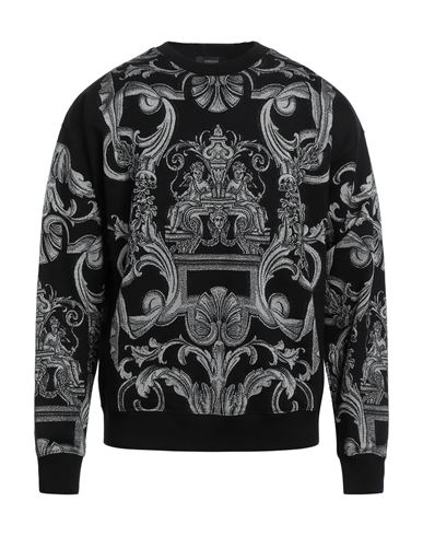 Versace Barocco Cotton Blend Crewneck Sweatshirt In Black