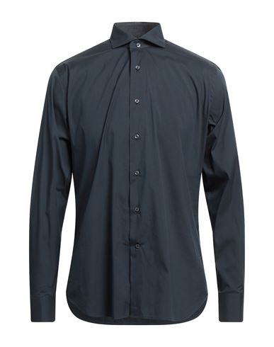 Shop Grigio Man Shirt Navy Blue Size 15 Cotton, Polyamide, Elastane