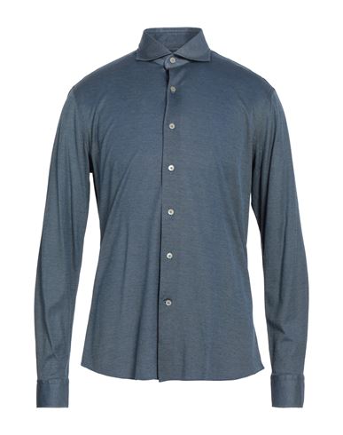 Alessandro Gherardi Man Shirt Slate Blue Size 17 Cotton In Blue