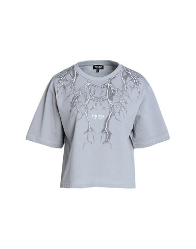 Phobia Archive Grey Crop T-shirt With Grey Lightning Woman T-shirt Grey Size L Cotton