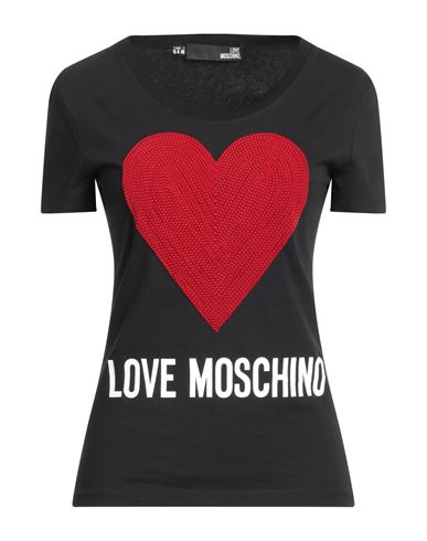 Love Moschino Woman T-shirt Black Size 2 Cotton, Elastane