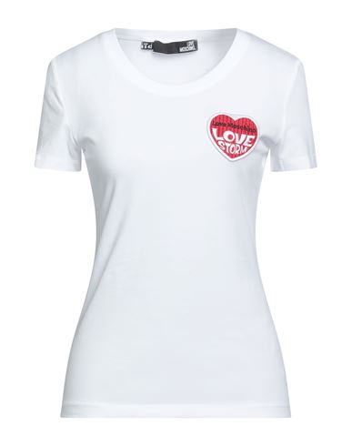 Love Moschino Woman T-shirt White Size 6 Cotton, Elastane