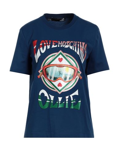 Love Moschino Woman T-shirt Blue Size 6 Cotton, Elastane