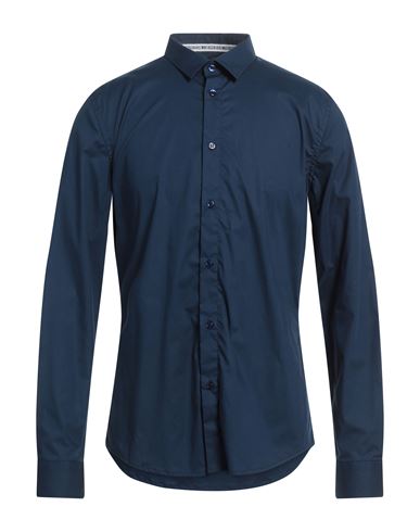 Bikkembergs Man Shirt Navy Blue Size 16 Cotton, Elastane