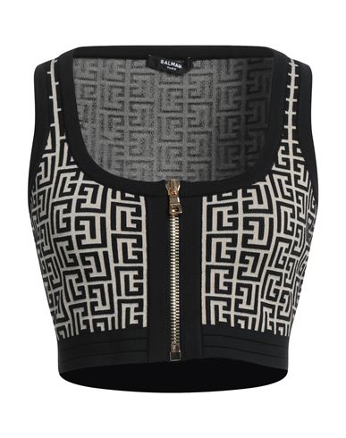 Balmain Monogram Wool-blend Crop Top In Black