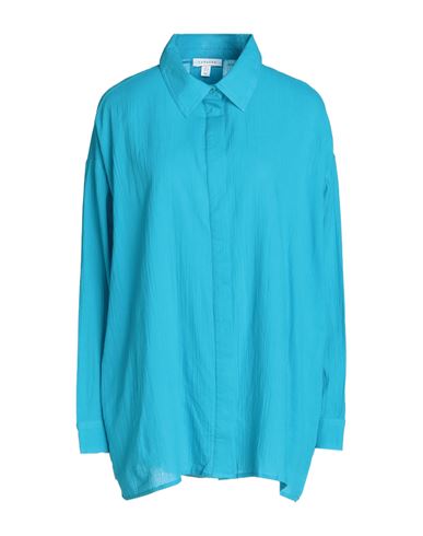 Topshop Woman Shirt Azure Size 12 Cotton In Blue