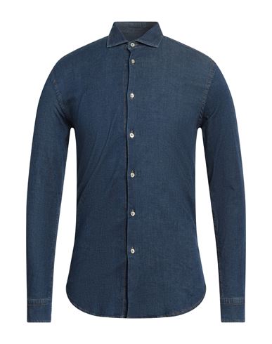Shop Brian Dales Man Denim Shirt Blue Size 16 Cotton, Elastane