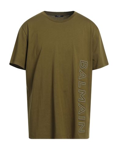Balmain Man T-shirt Military Green Size L Cotton