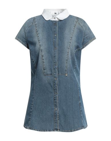 Elisabetta Franchi Jeans Woman Denim Shirt Blue Size 12 Cotton, Polyester, Elastane