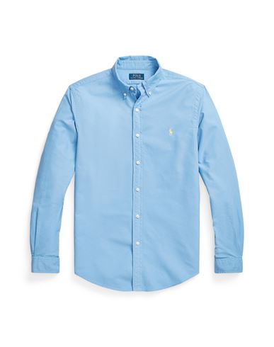 Shop Polo Ralph Lauren Custom Fit Garment-dyed Oxford Shirt Man Shirt Light Blue Size M Cotton