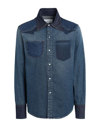 Maison Margiela Man Denim Shirt Blue Size 16 Cotton