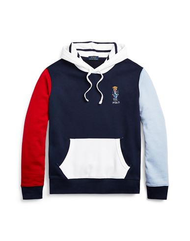 Shop Polo Ralph Lauren Polo Bear Color-blocked Fleece Hoodie Man Sweatshirt Navy Blue Size L Cotton, Poly
