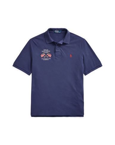 Polo Ralph Lauren Classic Fit Flag-embroidered Polo Shirt Man Polo Shirt Blue Size Xxl Cotton
