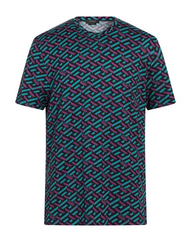 Versace Man T-shirt Turquoise Size Xl Cotton In Blue