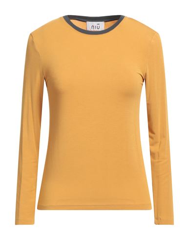 Niū Woman T-shirt Ocher Size S Modal, Elastane In Yellow