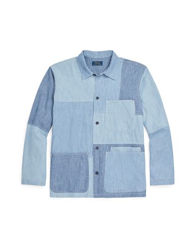 Polo Ralph Lauren Classic Fit Patchwork Chambray Shirt Man Denim Shirt Blue Size Xxl Cotton