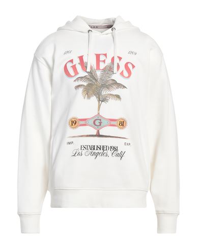 Guess Man Sweatshirt White Size M Organic Cotton In White