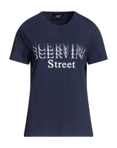 Scervino Woman T-shirt Midnight Blue Size M Cotton, Elastane