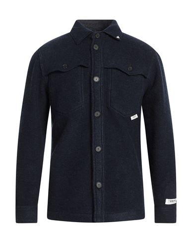 Berna Man Shirt Midnight Blue Size 42 Wool, Polyester, Acrylic