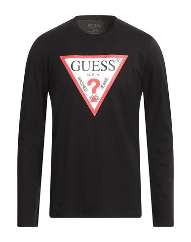 Guess Man T-shirt Black Size L Cotton In Black