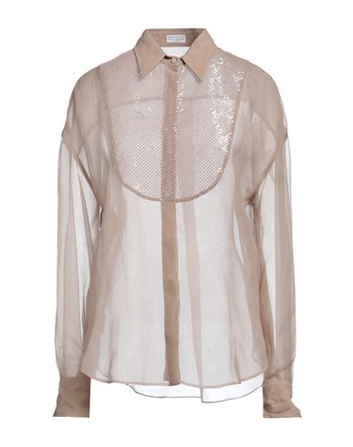 Brunello Cucinelli Woman Shirt Light Brown Size L Silk, Polyester In Beige