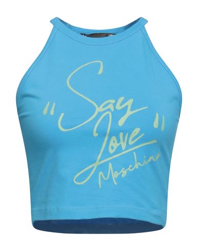 Love Moschino Woman Top Azure Size 6 Cotton, Elastane In Blue