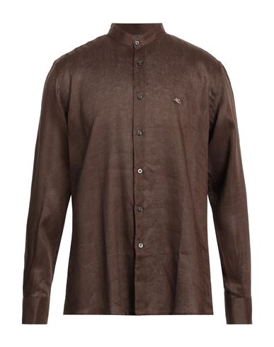 Shop Etro Man Shirt Brown Size 17 ½ Linen