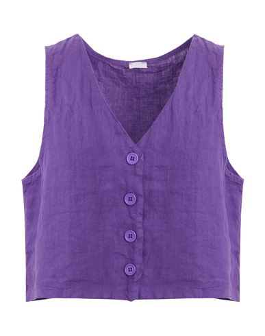 8 By Yoox Linen Crop Vest Woman Top Dark Purple Size 12 Linen