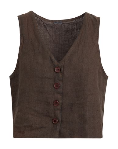 8 By Yoox Linen Crop Vest Woman Top Dark Brown Size 12 Linen