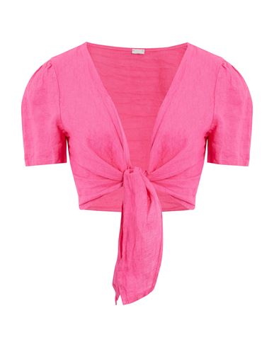 8 By Yoox Linen Front Wrap S/sleeve Crop Top Woman Top Fuchsia Size 10 Linen In Pink