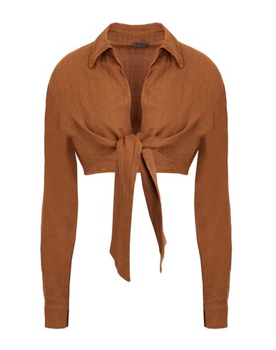 8 By Yoox Linen Front Wrap Blouse Woman Shirt Brown Size 12 Linen