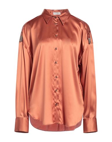 Brunello Cucinelli Woman Shirt Rust Size Xl Silk, Elastane, Brass, Ecobrass In Red