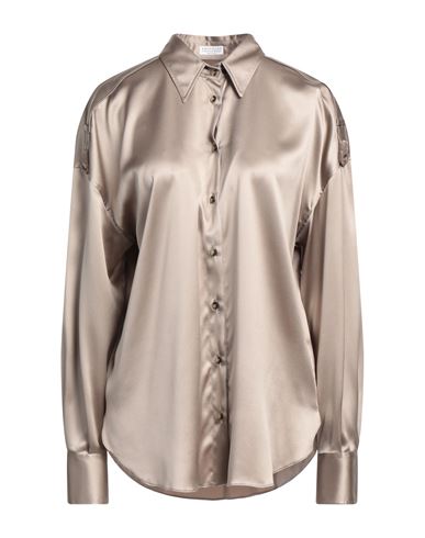 Brunello Cucinelli Woman Shirt Dove Grey Size Xl Silk, Elastane, Brass, Ecobrass