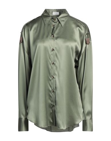 Brunello Cucinelli Woman Shirt Military Green Size M Silk, Elastane, Brass, Ecobrass
