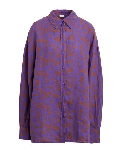 8 By Yoox Printed Linen Oversize Shirt Woman Shirt Purple Size 12 Linen