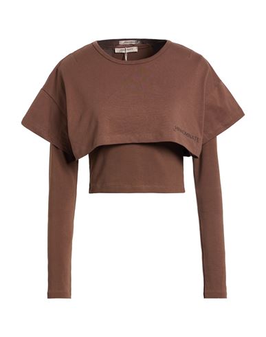 Hinnominate Woman T-shirt Brown Size M Cotton, Elastane
