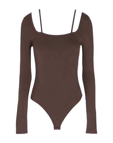 8 By Yoox Long-sleeved Jersey Bodysuit Woman Bodysuit Dark Brown Size Xxl Viscose, Elastane